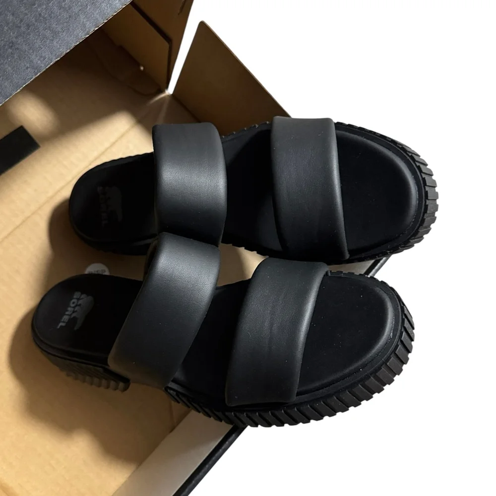 New in box Women's Sorel Black Slide Sandals Size 9.5 - Picture 4 of 10
